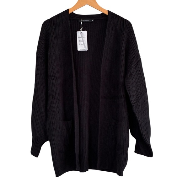 Merokeety | NWT Black acrylic knit long sleeve slouchy loose fit cardigan - Picture 1 of 13